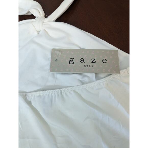 Gaze Dtla Halter Top XXS White Knot Front Elastic Open Back Layering T56210 Club - Picture 3 of 11